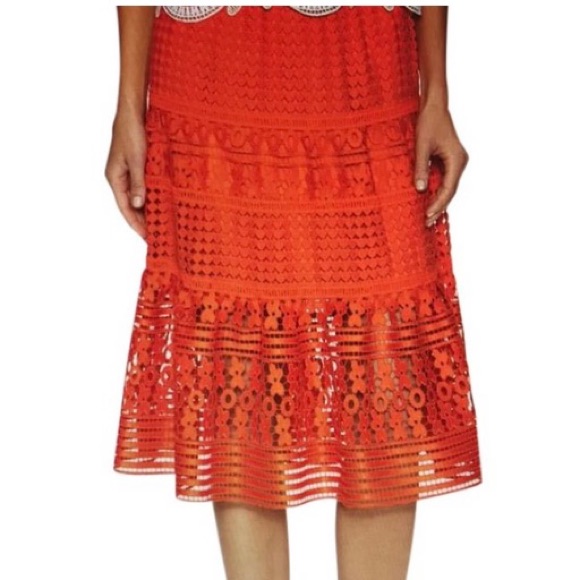 Diane Von Furstenberg Orange Tina Lace A-Line Skirt